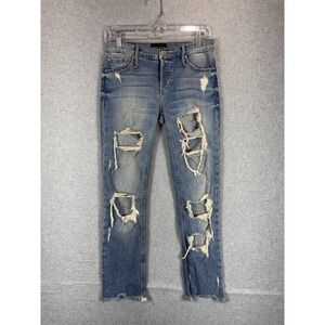 Black Orchid Jeans Womens 24 Blue Brooklyn Boyfriend Distressed Ripped‎ Raw Hem